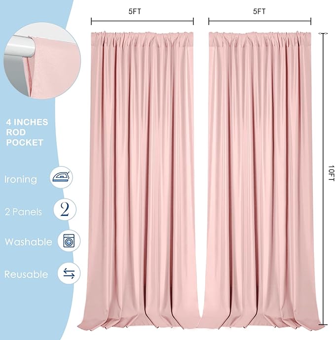 Sugargirl 10x10FT Blush Pink Backdrop Curtains Polyester Photo Backdrop Drapes - Image 6