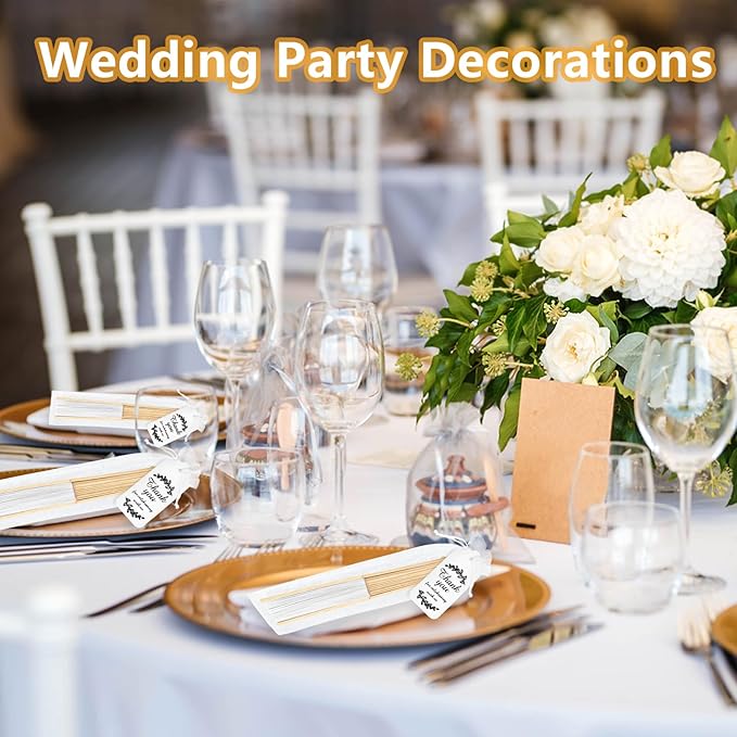 50Set Wedding Hand Fans Party Favors White Paper Folding Handheld Fans Bulk - Image 6