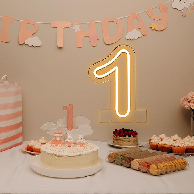 Number 1 LED Neon Sign Backdrop Birthday Party Decoration, 11.3" Height Warm - Image 5