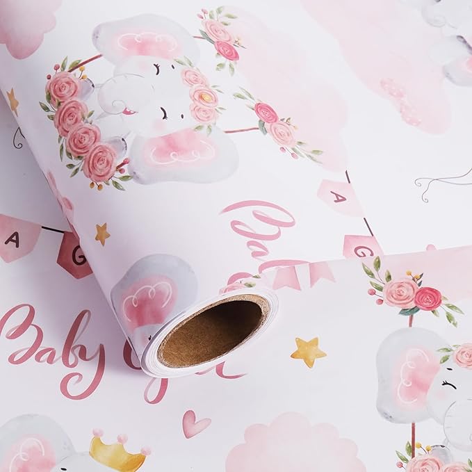 Aimyoo Pink Baby Shower Wrapping Paper Roll by Aimyoo