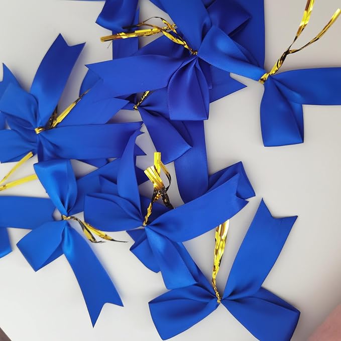 50pcs 3-1/2 Inch Blue Satin Ribbon Bows - Image 6