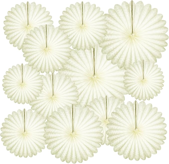 20 Pcs Cream White Hanging Paper Fan, Hanging Honeycomb Round Paper Fans by Zankubom