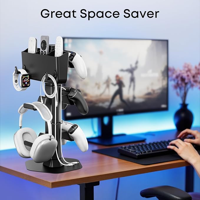 Controller Holder with Remote Control Storage Box, Headset and Controller Stand - Image 6