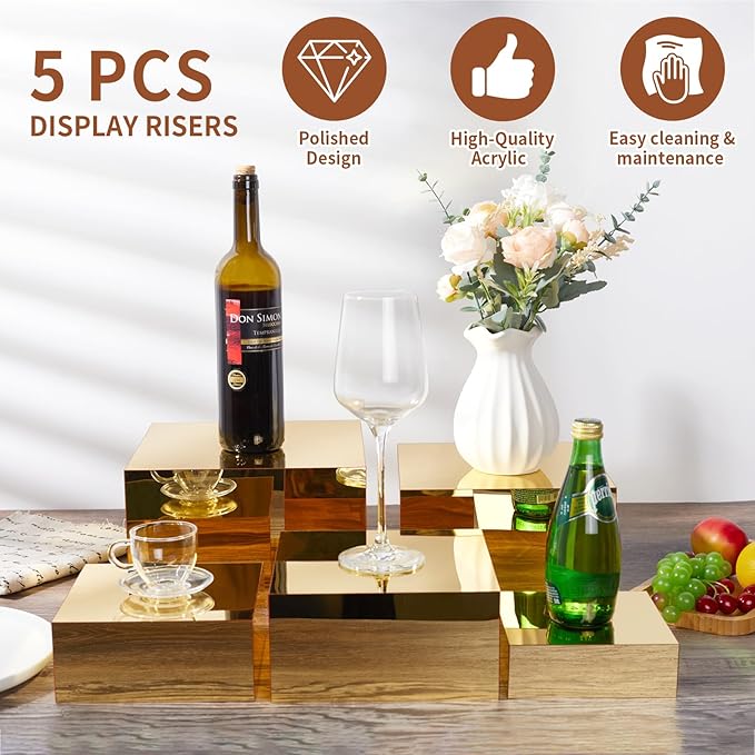Acrylic Risers for Display 5 Pcs, Food Risers for Party Gold Cube Boxes Display - Image 2