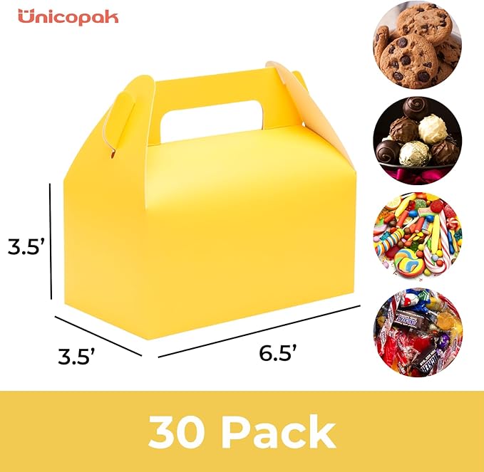 UnicoPak 30 Pack Yellow Gable Treat Boxes Party Favor Goodie Bag Boxes - Image 2