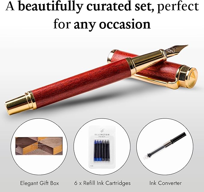 Ellington Pens Elegant Wood Fountain Pen Set – Includes Wooden Pen Box - Image 2