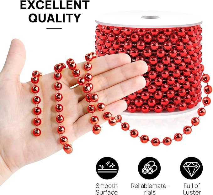 Red 8MM Faux Pearl Garland, 33 Feet Roll Strand Wedding Party Decoration - Image 5