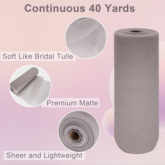 Grey Tulle Fabric Roll Spool Bolt Large Tulle Wedding Party Decoration - Image 2