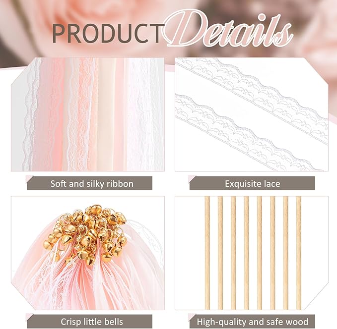 Taiyin 150 Pcs Lace Ribbon Stick Wands Wedding Wand Streamers - Image 3