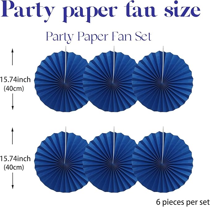 BARTHEW Blue Birthday Decorations, DIY Blue Paper Fans Hanging Decoration - Image 2
