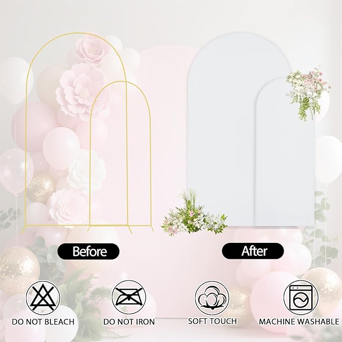 WEERRW White Arch Backdrop Cover Set of 2 Spandex Fitted Round Top Chiara - Image 4