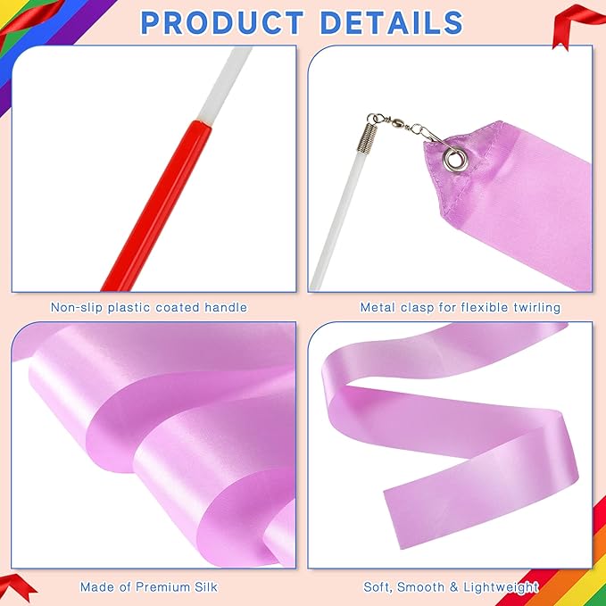 Yilloog Ribbon Dancing Wands Party Favors, 78.7 Inch Gymnastics Ribbon - Image 4