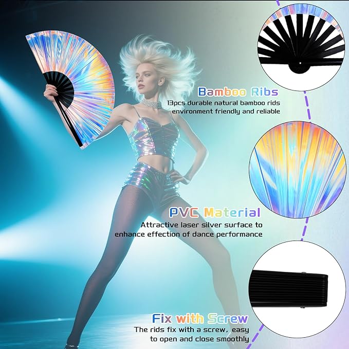 2pcs Rave Fans with Holsters 13 inches Large Folding Fan - Image 5
