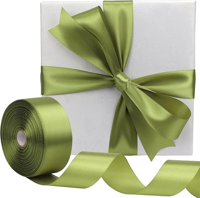 Light Green Solid Satin Ribbon 1-1/2 Inch 50 Yards Solid Polyester Fabric Ribbon - Image 4