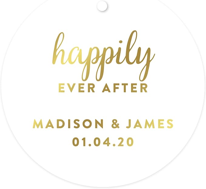 Andaz Press Personalized Round Circle Wedding Gift Tags, Metallic Gold Ink by AndazPress