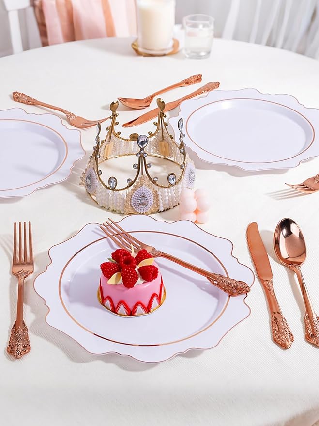 WDF 120Pieces Rose Gold Plastic Silverware - Image 7