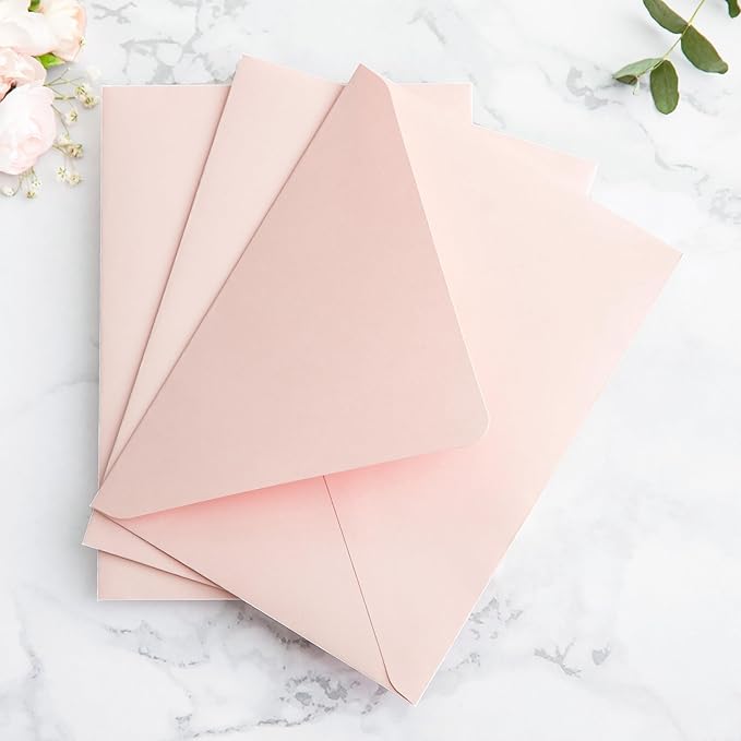 PONATIA 50PCS A7 Euro Flap Envelopes, 5.25 x 7.25'' Blush Pink Flowers Liner - Image 8