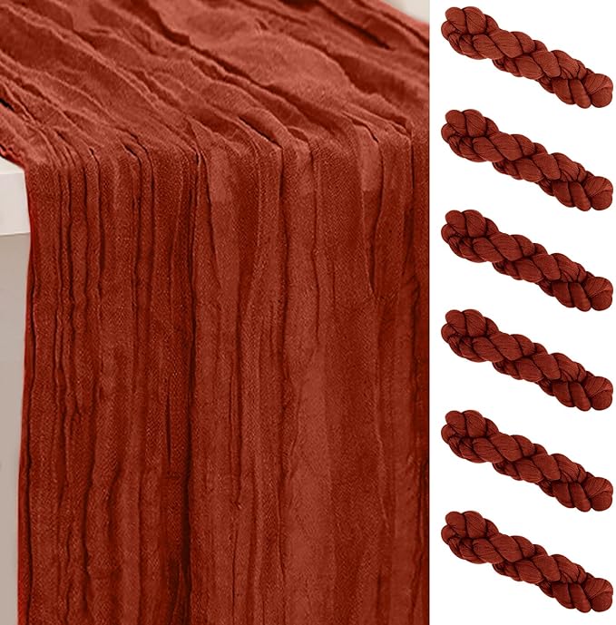 6 Pack Terracotta Cheesecloth Table Runner 35x120 Inch 10Ft Rustic Gauze Cheese by SuBleer