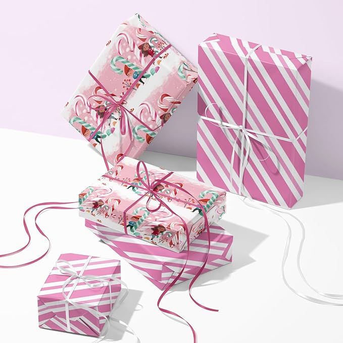 LeZakaa Christmas Pink Wrapping Paper Mini Roll - Image 5