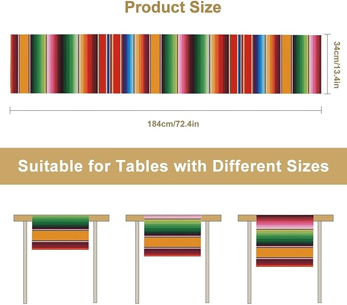Mexican Table Runner, Colorful Stripe Art Table Runner - Image 7