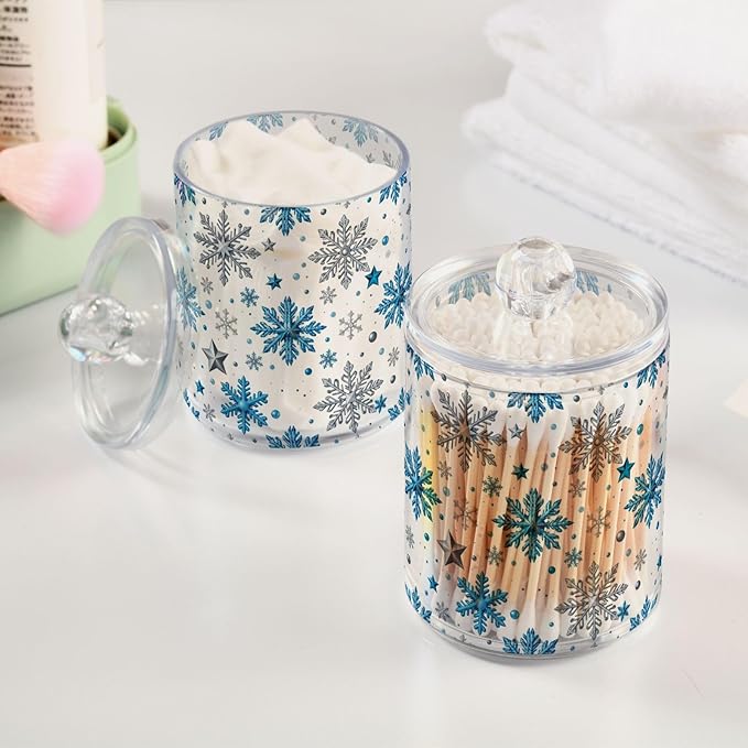 Gredecor Christmas Winter Qtip Holder Dispenser 2 Pack Silver Blue Glitter - Image 4