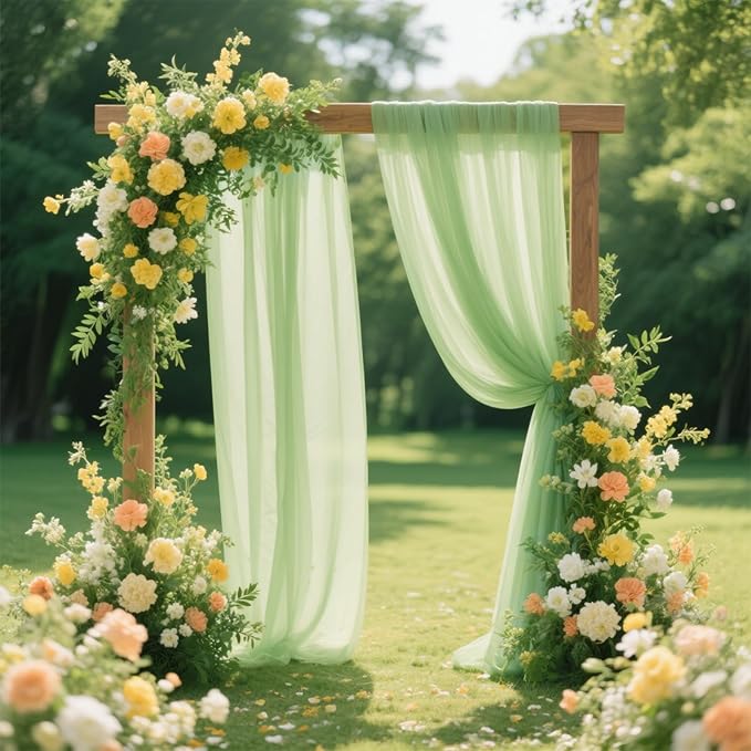 VOK Sage Green Wedding Arch Draping Fabric 29in x 18Ft 4 Panels Sheer Chiffon - Image 3