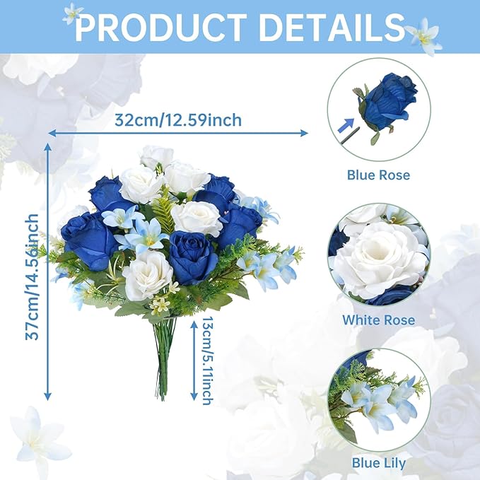 14" Fake Flower Bouquets Artificial Silk Rose Flowers Picks Decorations Faux - Image 2