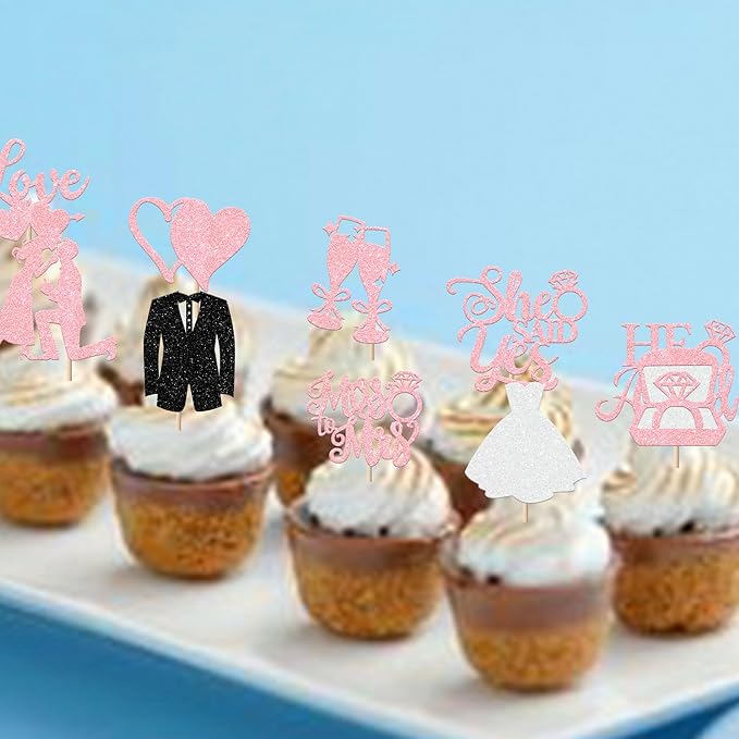 30 Pack Bride to be Cupcake Toppers Glitter Diamond Ring Love I Do Cupcake - Image 3