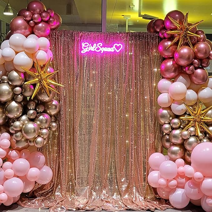 Poise3EHome 8FT x 8FT Rose Gold Sequin Backdrop Curtain Photography - Image 4