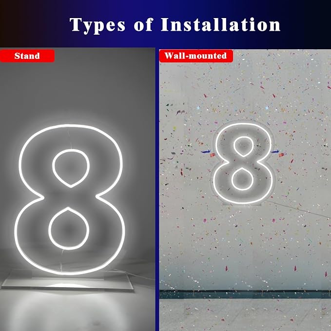 Number 8 Neon Sign for Birthday, 1.38ft Cool White USB Battery Powered Led Neon - Image 3