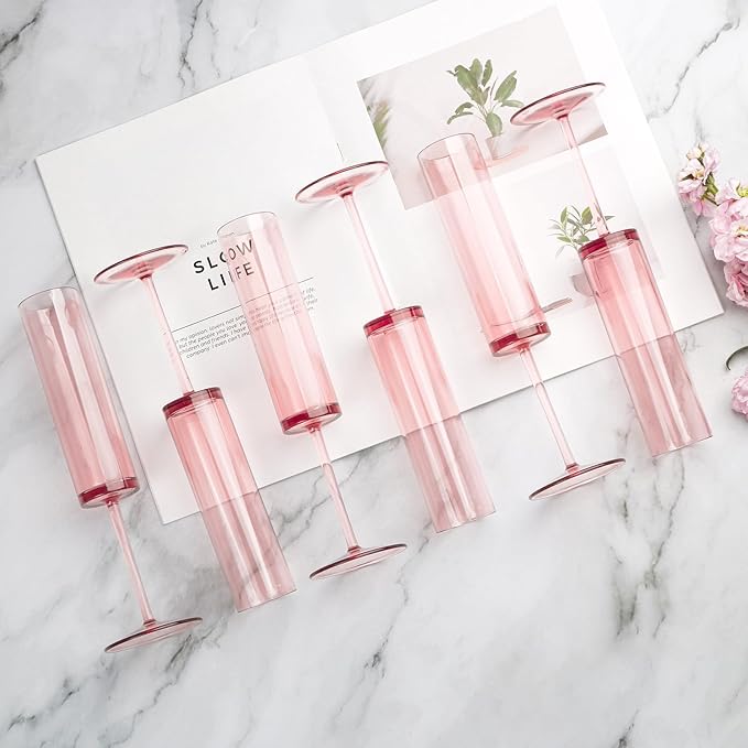 50 PCS Pink Champagne Flutes Plastic 5.4 OZ Clear Acrylic Champagne Flutes - Image 3