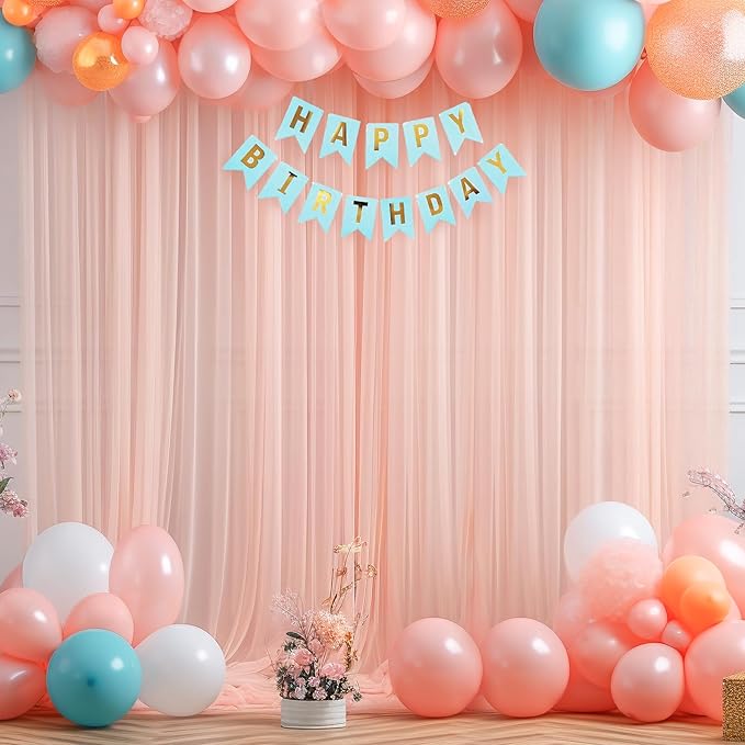10x10ft Peach Tulle Backdrop Curtain - Image 3
