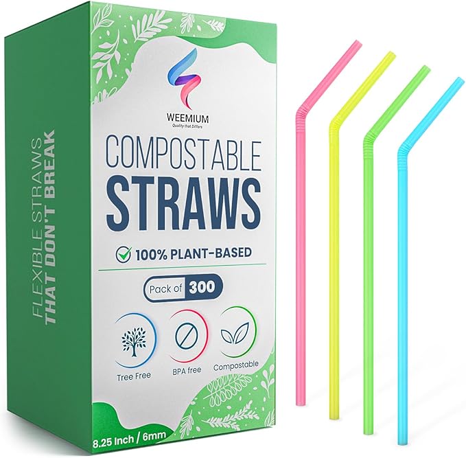 Weemium Compostable Straws Disposable 300 Pack | 100% Plant-Based Plastic-free by Weemium