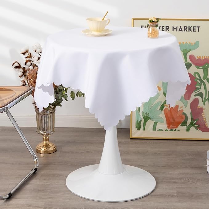 Square White Tablecloth 43 x 43 Inch Polyester Fabric Washable Table Cloth by YZKITM