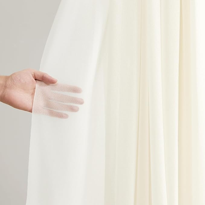 30" x 20Ft Wedding Arch Draping Fabric, 3 Panels Ivory Sheer Curtain Drapes - Image 2