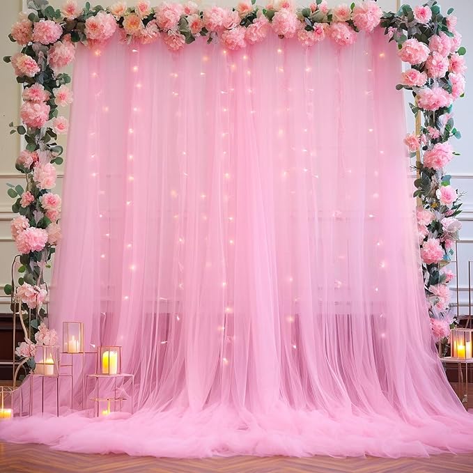 Pink Tulle Backdrop Curtain for Parties Girls Baby Shower 10ft X 8ft Light Pink - Image 3