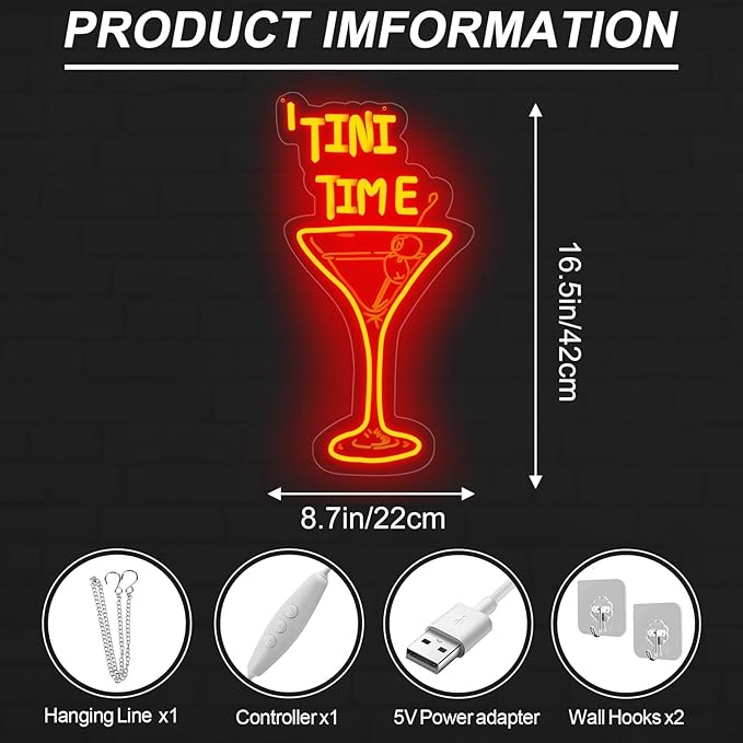 Tini Time LED Neon Sign, Martini Neon Sign - Image 3