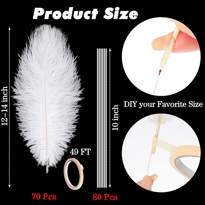 Hanaive 150 Pcs Ostrich Feathers Set Bulk Plumes 12-14 Inch 70 Pcs Large - Image 2