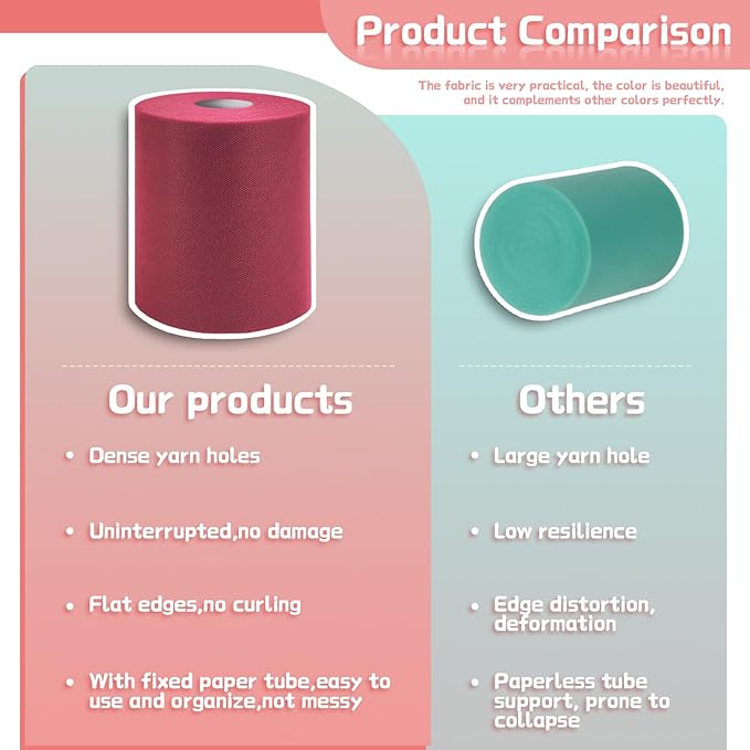 6" x 200 Yards Burgundy Tulle Fabric Rolls, Burgundy Spool Tulle Ribbon - Image 5