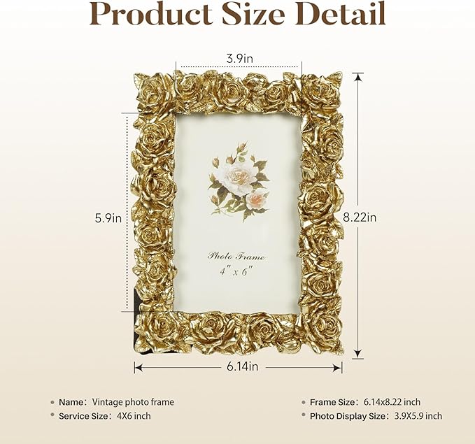 Cuspin Vintage Gold 4x6 Picture Frame, Antique Picture Frames - Image 6