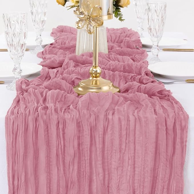 MLMW 4 Pack Mauve Cheesecloth Table Runner Boho Gauze Rustic Cheese Cloth Table - Image 5