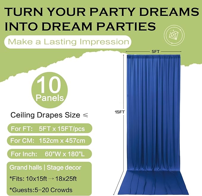 PartyVillage 50ft×15ft Royal Blue Backdrop Curtain - Image 6