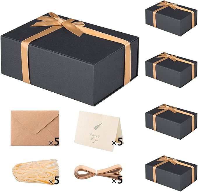 LIFELUM Extra Large Black Gifts Boxes Bulk Set of 5, 13.5 x 10 x 4 inch Elegant by LIFELUM