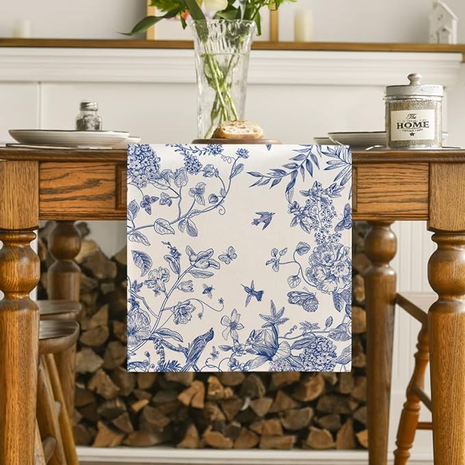 Artoid Mode Monochrome Sketch Birds and Flowers Spring Table Runner, Seasonal - Image 2