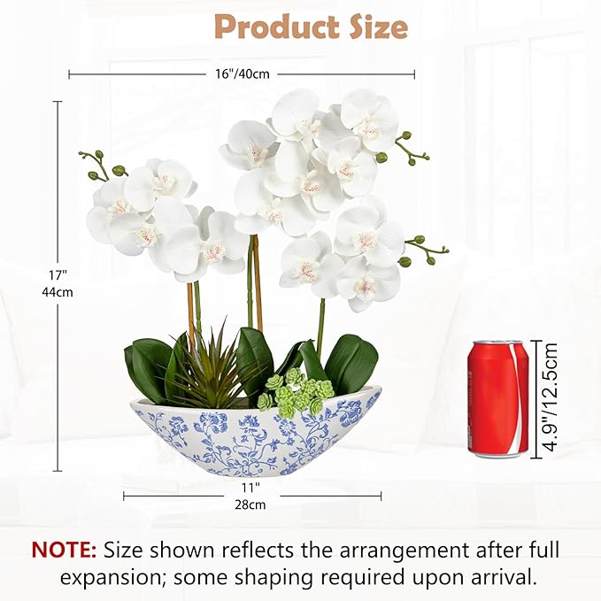 Briful White Orchid Fake Flowers 17in Artificial Orchid Silk Flowers in Blue - Image 2