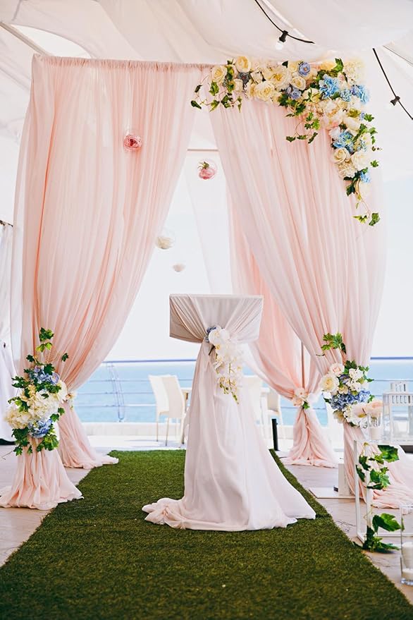DUOBAO Chiffon Backdrop Curtains 2 Panels 8FT Voile Curtain Peach 58"x96"Baby - Image 2