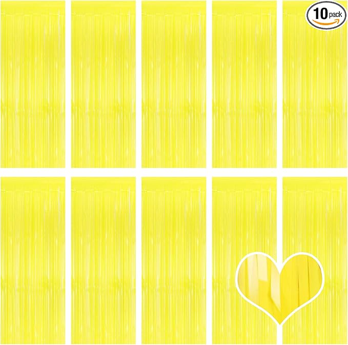10 Pack Yellow Foil Curtain Backdrop 3.2ft x 8.2ft Macaron Tinsel Foil Fringe by Ohiyoo