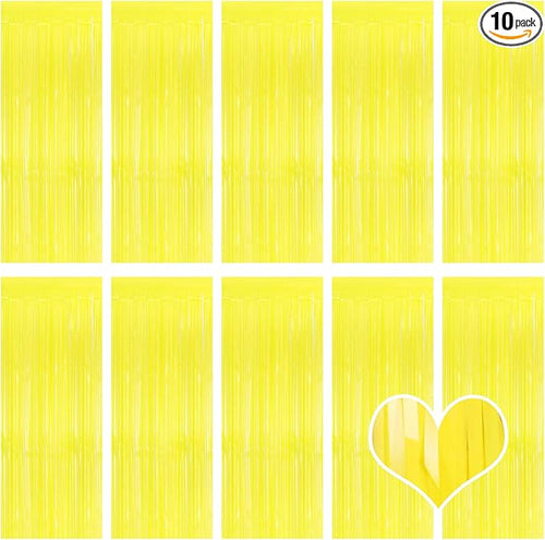 10 Pack Yellow Foil Curtain Backdrop 3.2ft x 8.2ft Macaron Tinsel Foil Fringe by Ohiyoo