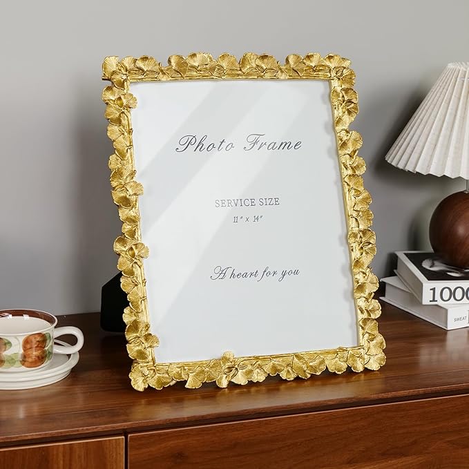 Cuspin 11x14 Picture Frame Vintage Gold Frames, Ornate Leaf Textured - Image 7