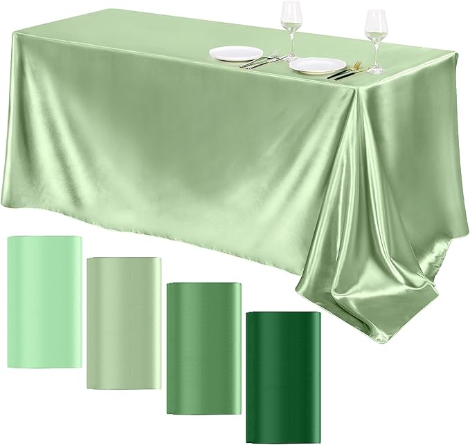 TURSTIN 4 Packs Gradient Sage Green Satin Tablecloth 102 x 58 Inch Overlay by TURSTIN